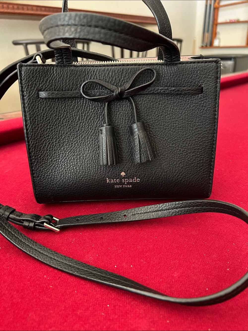 kate spade Black Pebbled Leather Crossbody with Tassel Bow